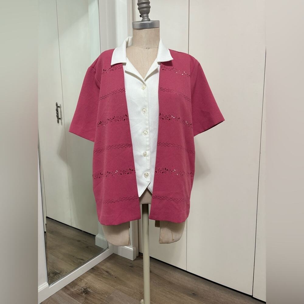 Alfred Dunner Women's Rose Button Down Shirt with Cream Details Size Petite 16P
